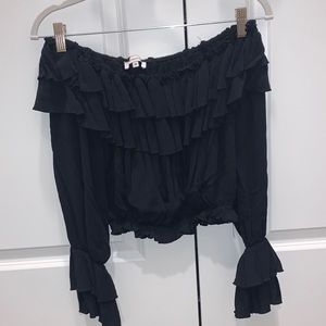 Black ruffle off the shoulder top